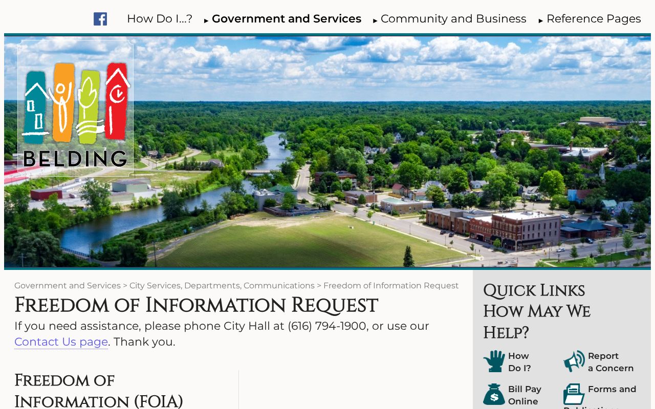 City of Belding freedom of information request webpage