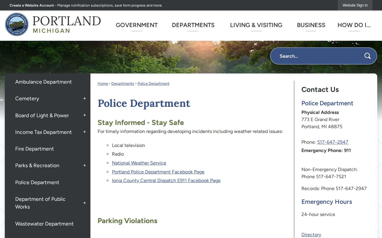Portland Police Department information page